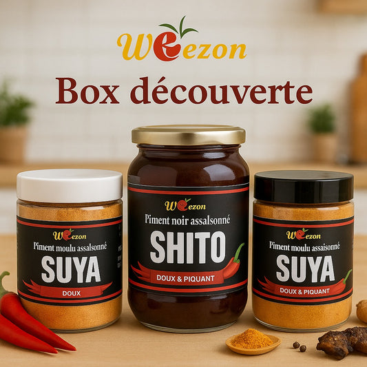 Coffret Découverte Triplet - Shito / Suya (doux et piquant) piment brochette, piment barbecue, brochette de soya, Nigéria - Ghana - Togo - Benin (800g)